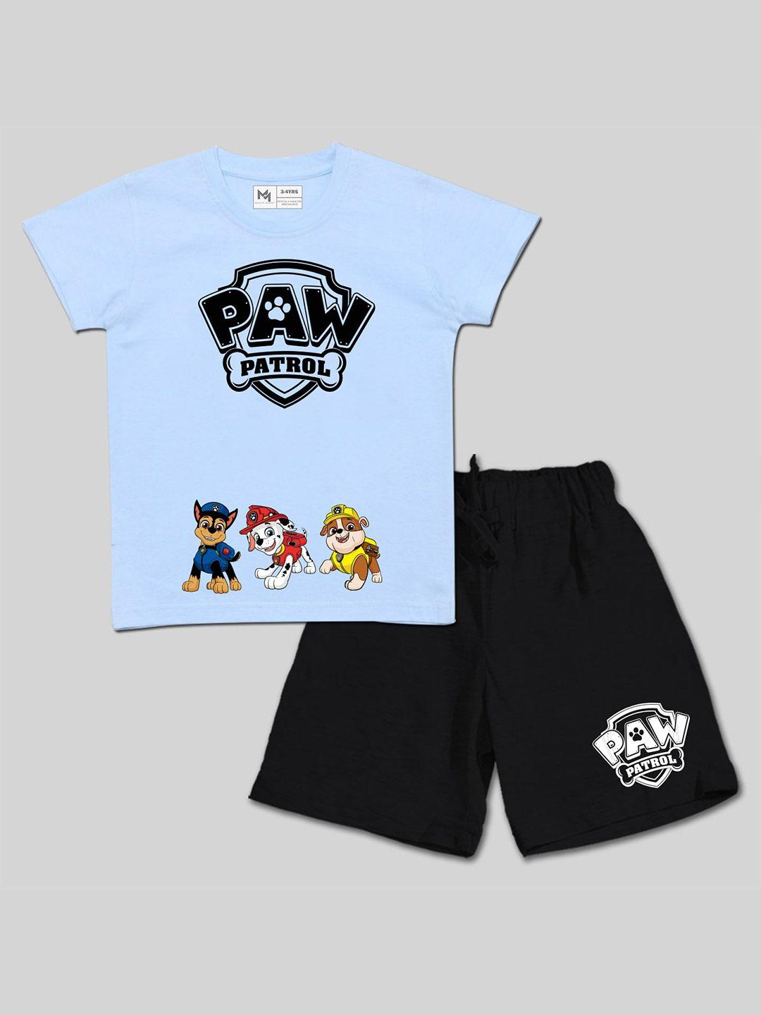 minute mirth boys paw petrol printed pure cotton t-shirt with shorts