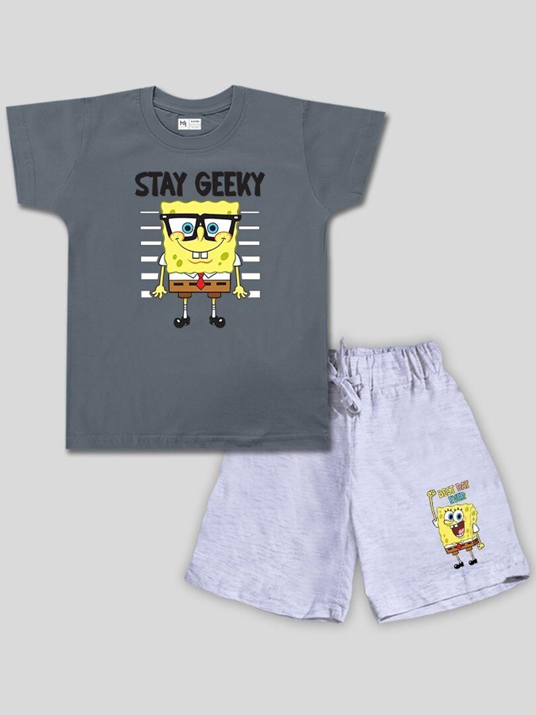 minute mirth boys sponge bob printed pure cotton t-shirt with shorts