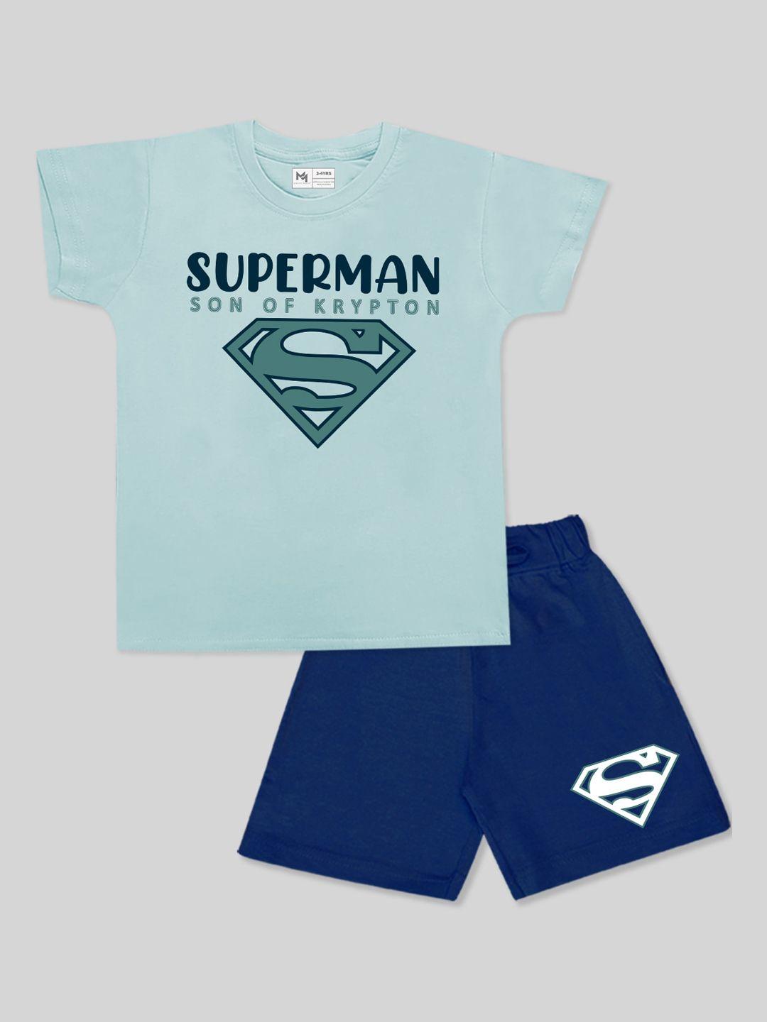 minute mirth boys superman printed pure cotton t-shirt with shorts clothing set