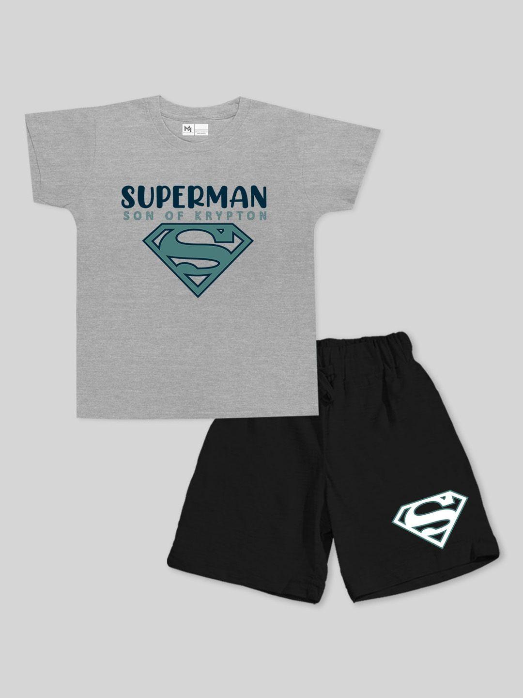 minute mirth boys superman printed pure cotton t-shirt with shorts