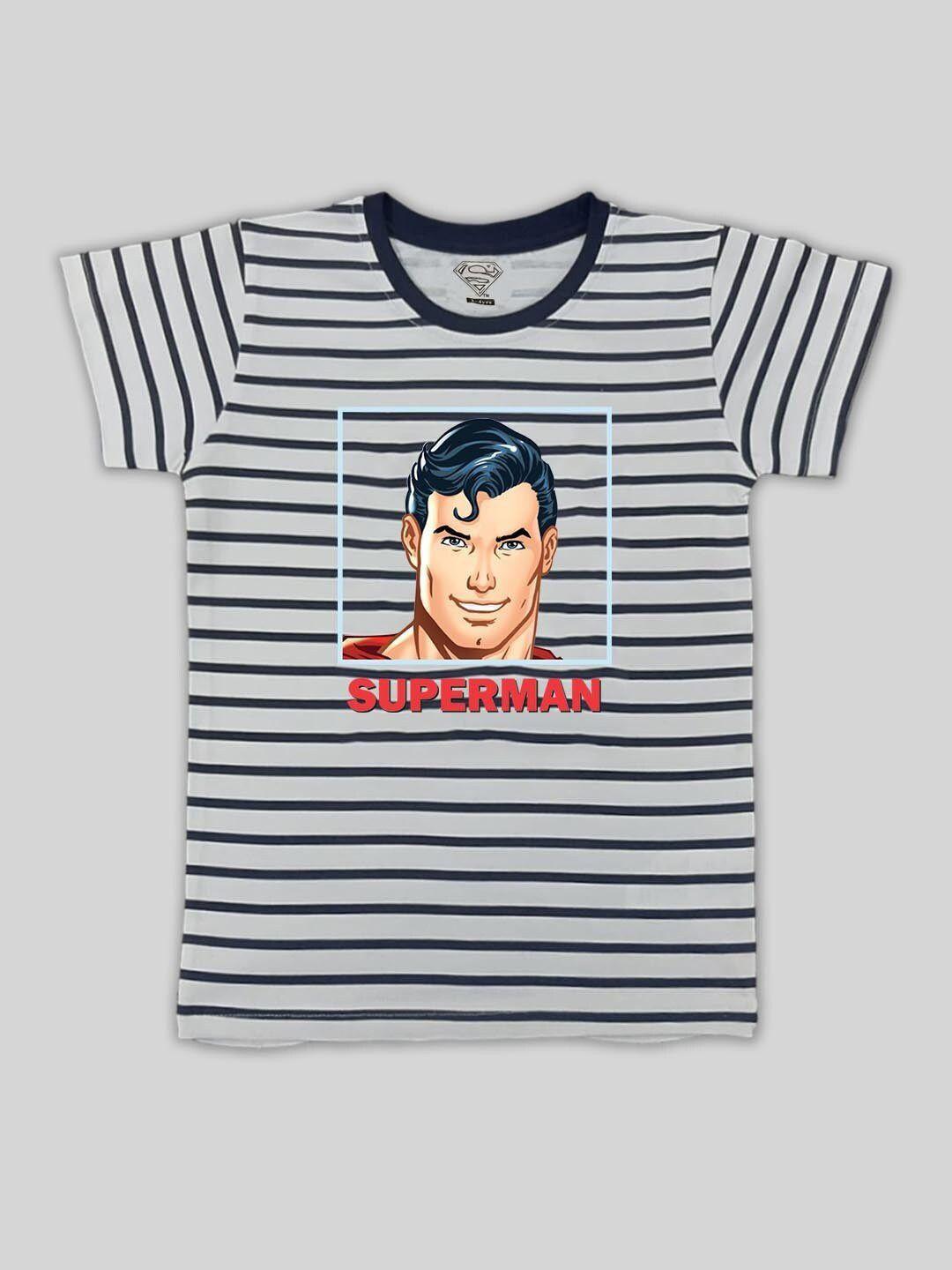minute mirth boys superman striped monochrome cotton t-shirt