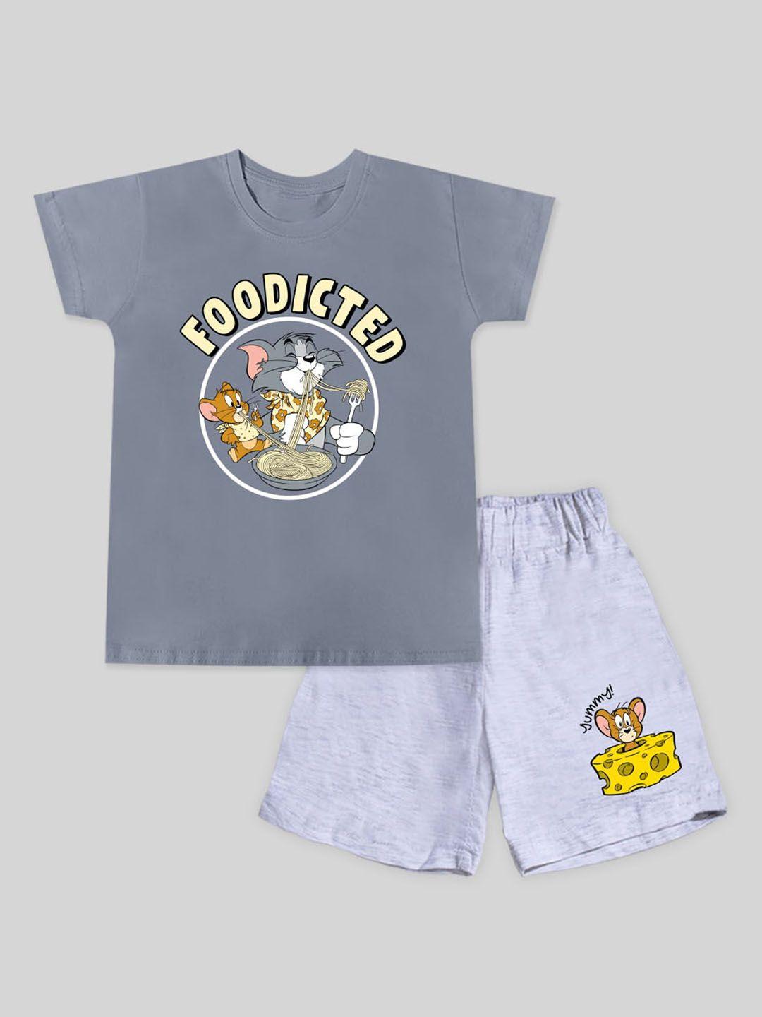 minute mirth boys tom & jerry printed pure cotton t-shirt with shorts clothing set