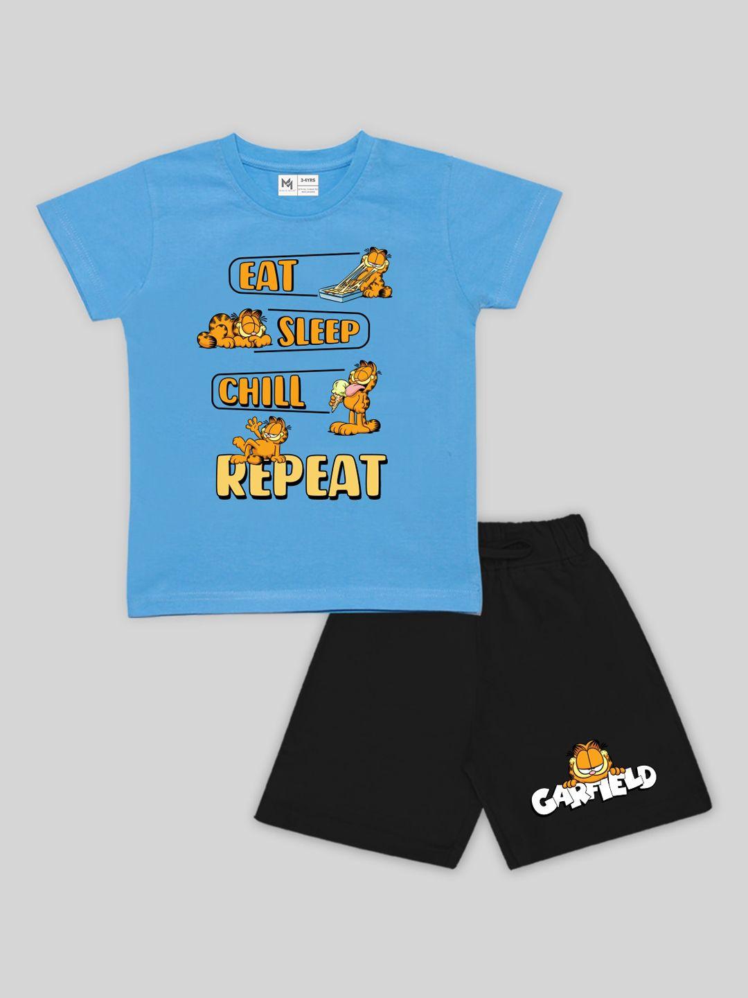 minute mirth infant boys garfield printed cotton t-shirt with shorts