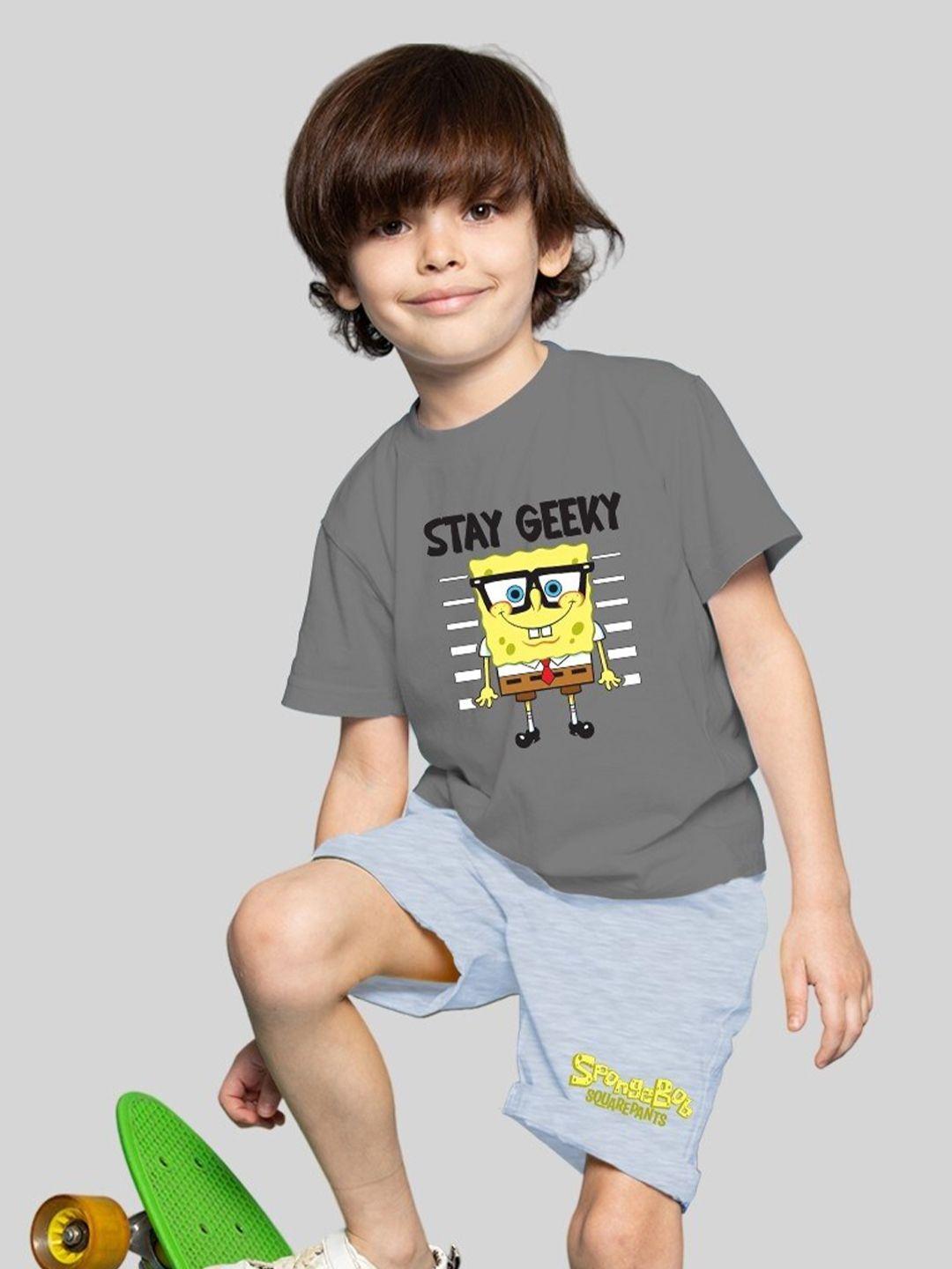 minute mirth infant boys spongebob printed pure cotton t-shirt with shorts