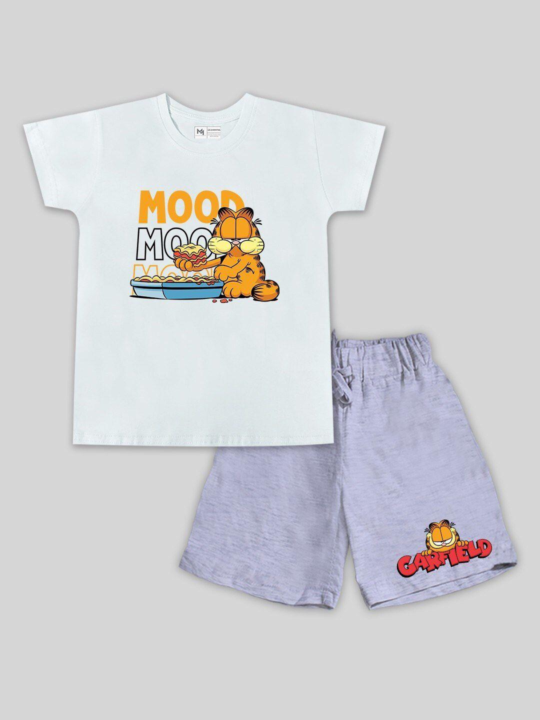 minute mirth infants boys garfield printed pure cotton t-shirt with shorts