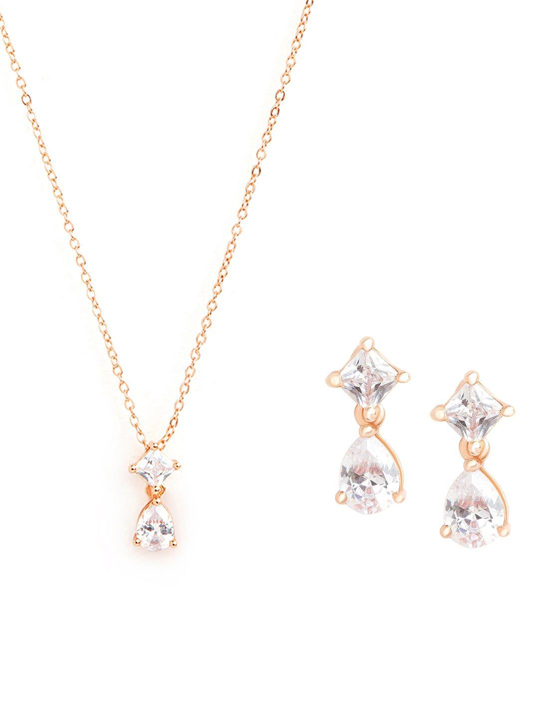 minutiae rose gold-plated crystals studded jewellery set