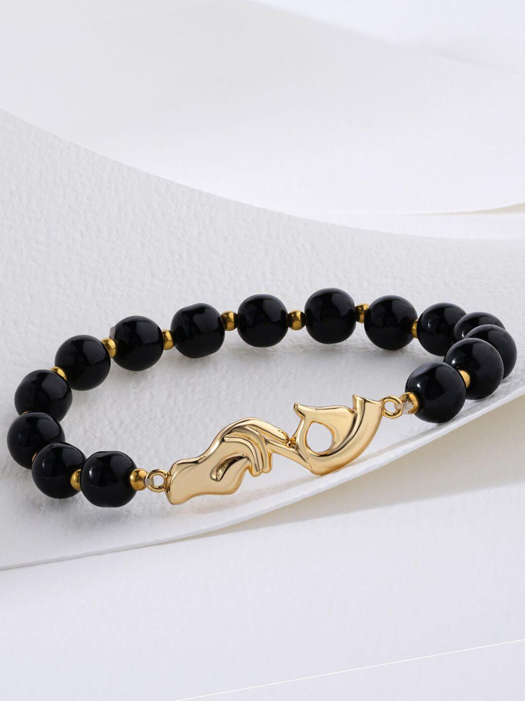 minutiae women black brass crystals handcrafted gold-plated charm bracelet