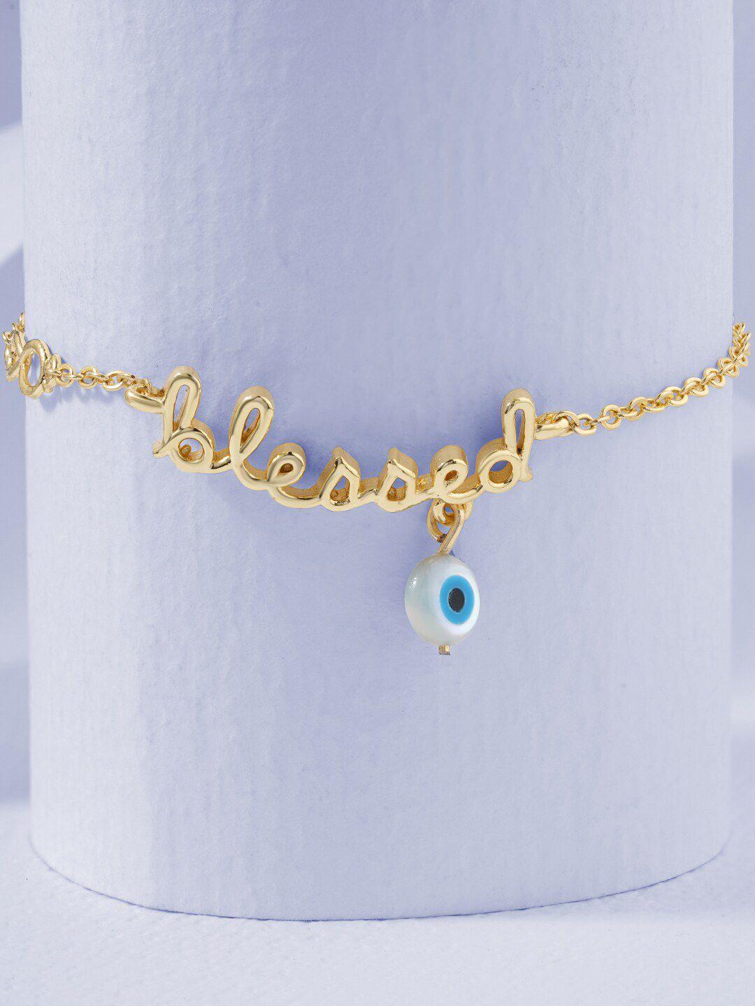 minutiae women gold-plated & blue brass pearls charm bracelet