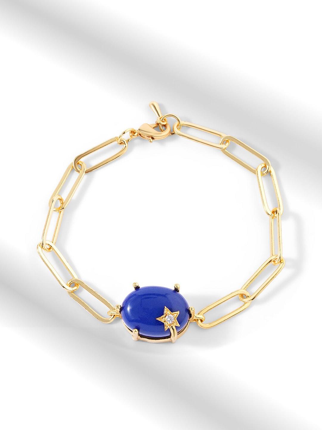 minutiae women gold-toned & blue brass lapis lazuli handcrafted gold-plated link bracelet