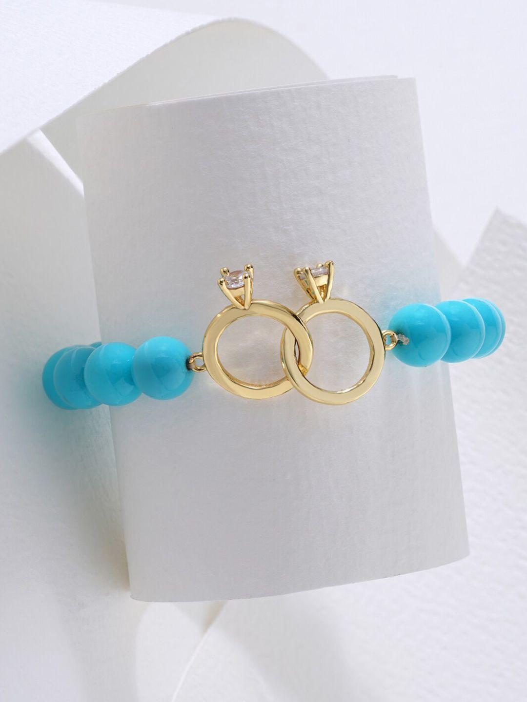 minutiae women gold-toned & turquoise blue brass turquoise gold-plated bracelet