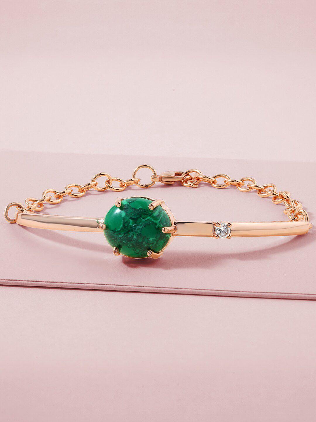minutiae women green brass agate rose gold-plated chain bracelet