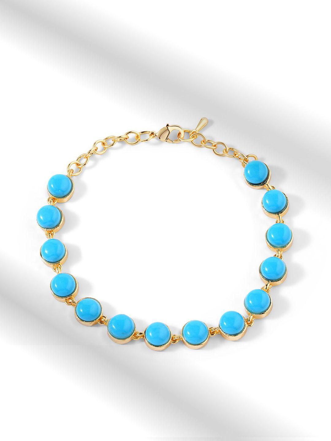 minutiae women turquoise blue brass gold-plated link bracelet