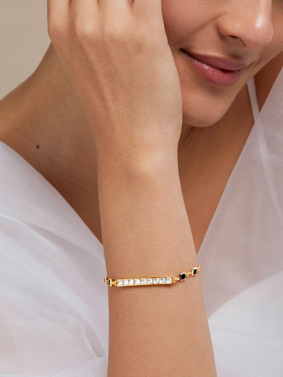 minutiae gold-plated stone beaded link bracelet