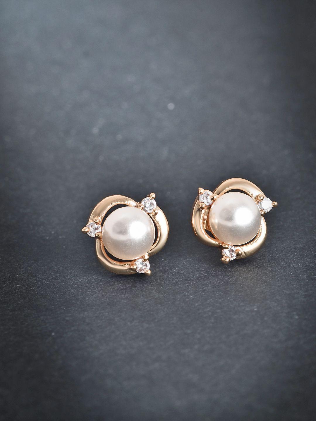 minutiae rose gold floral pearl studs earrings