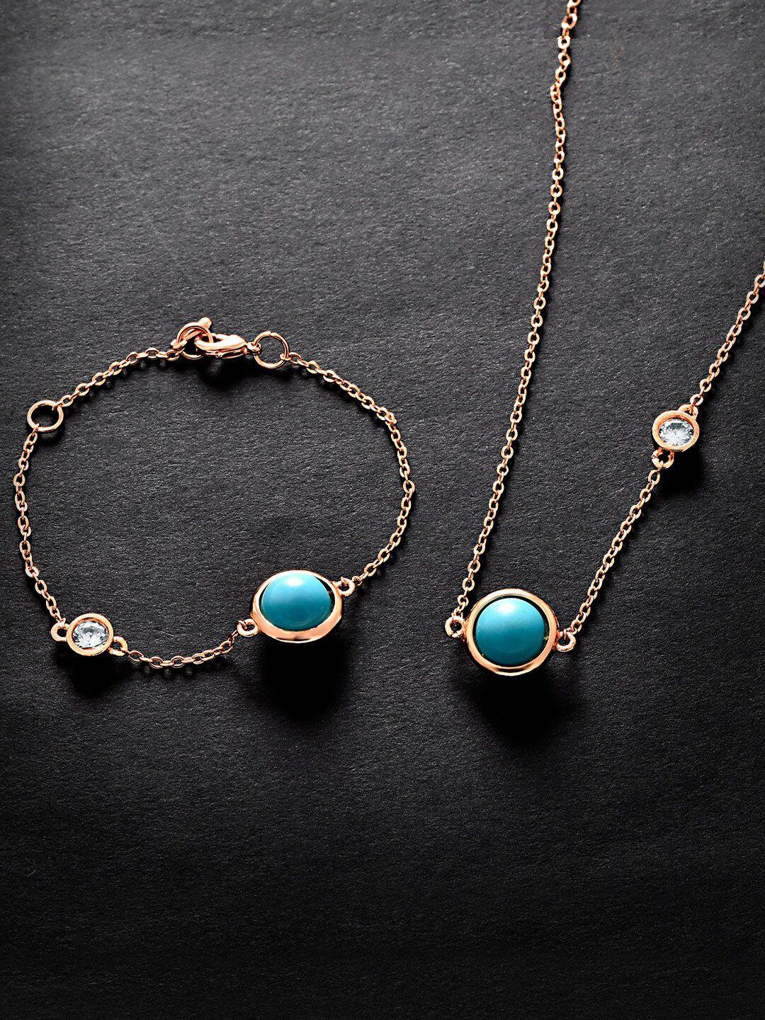 minutiae rose gold-plated blue stone-studded jewellery set