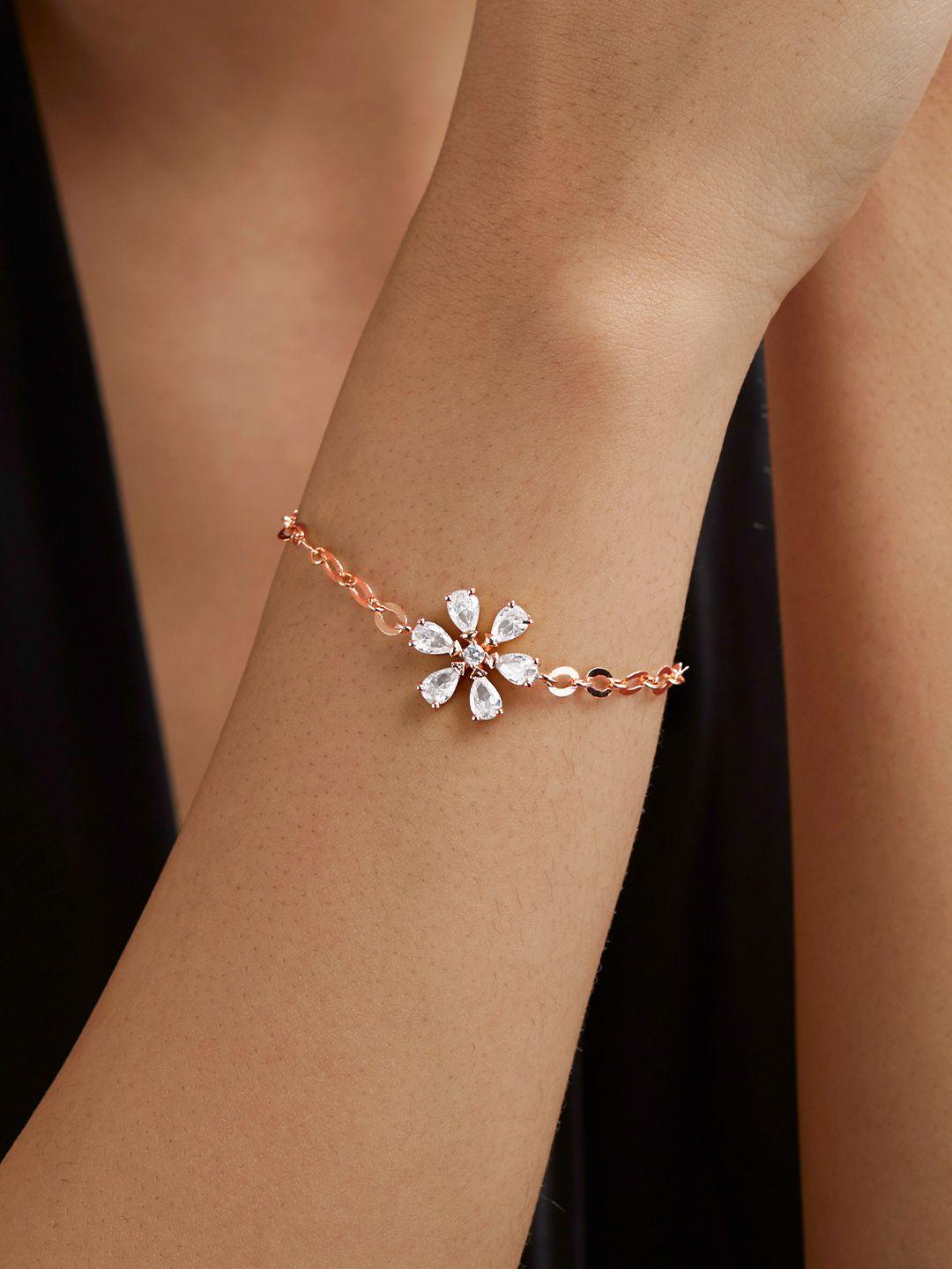 minutiae rose gold-plated crystals floral link bracelet