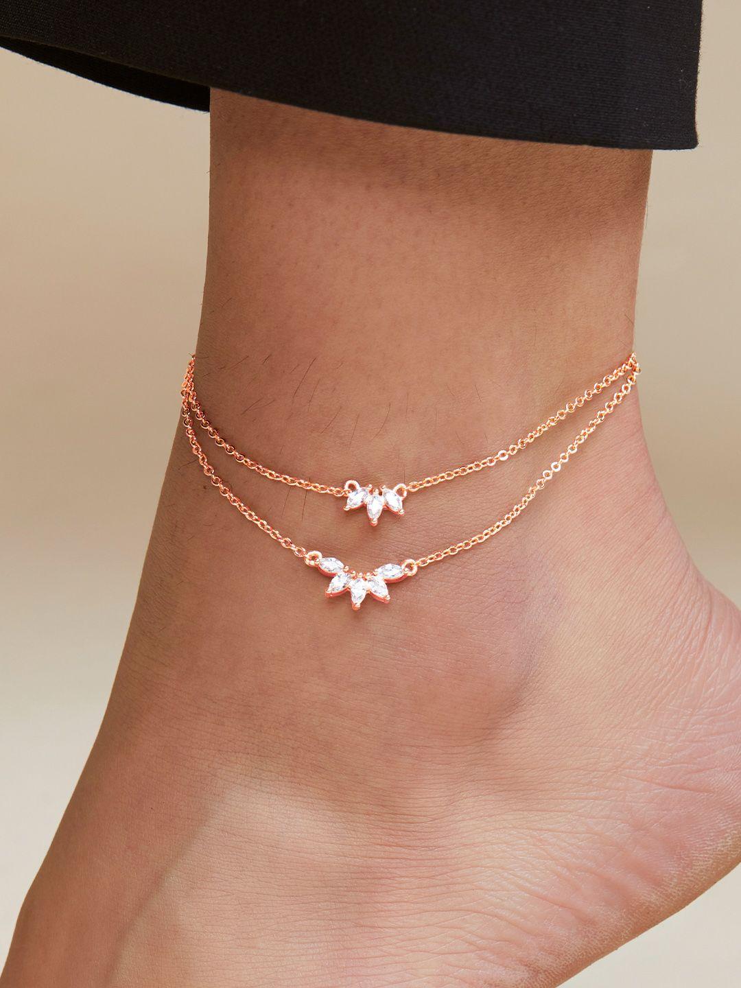 minutiae rose gold-plated crystals-studded layered anklet