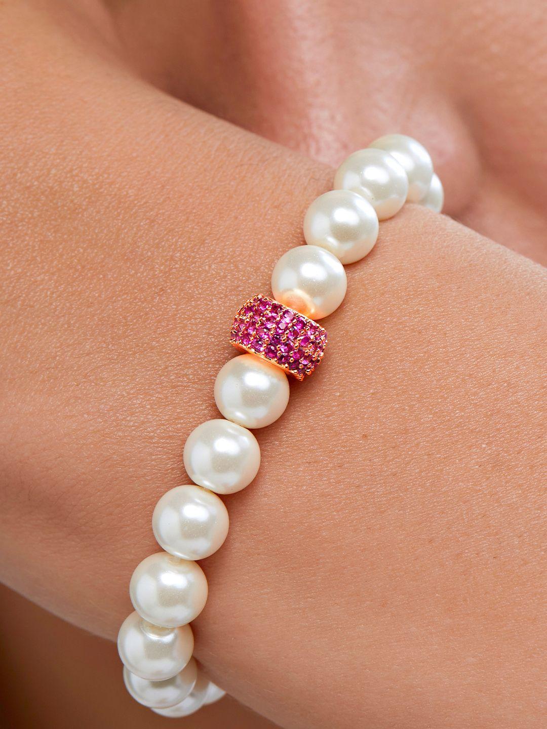 minutiae rose gold plated pearls beaded elasticated bracelet