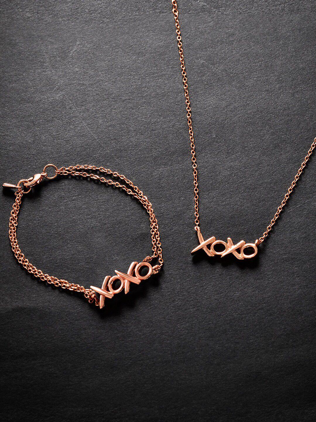 minutiae rose gold-plated xoxo emoji pendant bracelet set