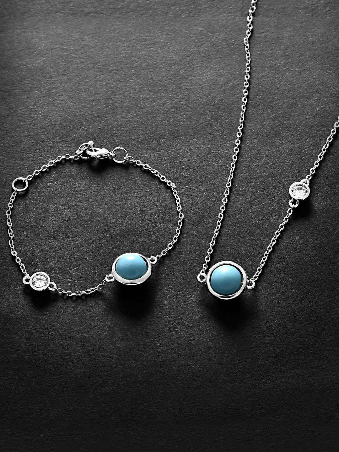 minutiae silver-plated stone-studded jewellry set