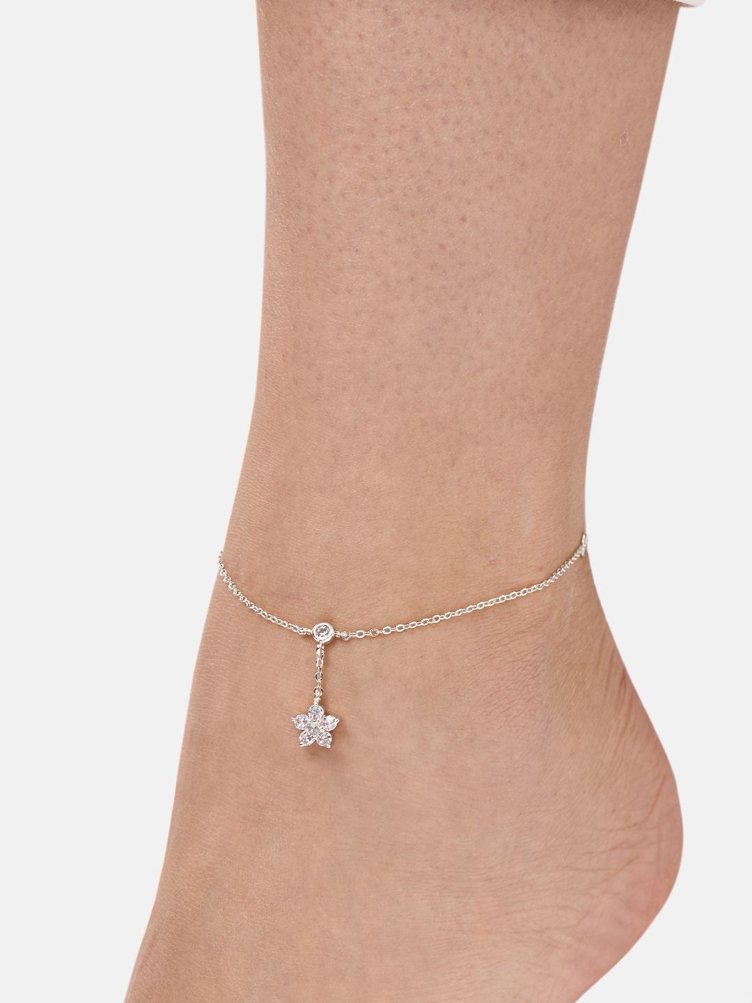 minutiae silver-plated white crystal-studded handcrafted anklet