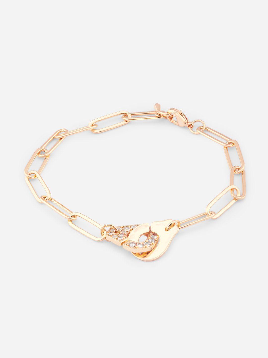 minutiae women rose gold plated diamond studded handcuff pendant bracelet set