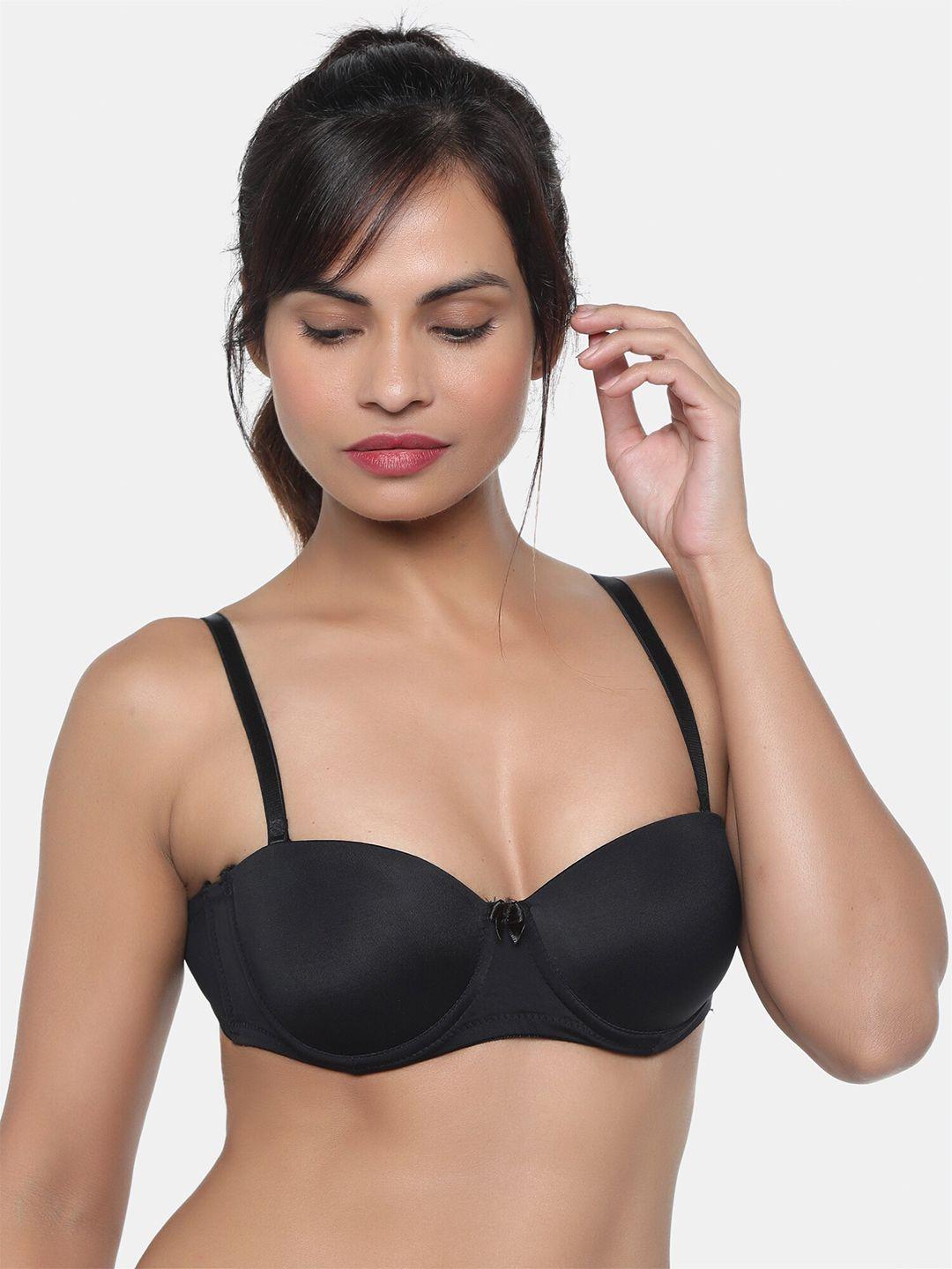 miorre black solid underwired heavily padded balconette bra