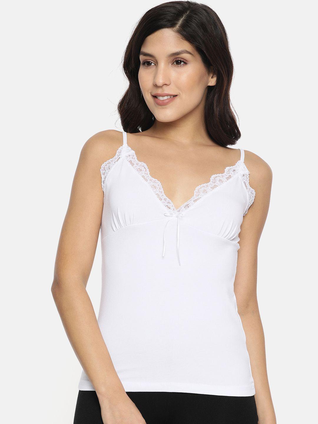 miorre white solid v-neck camisole with lace detail sl05-088982