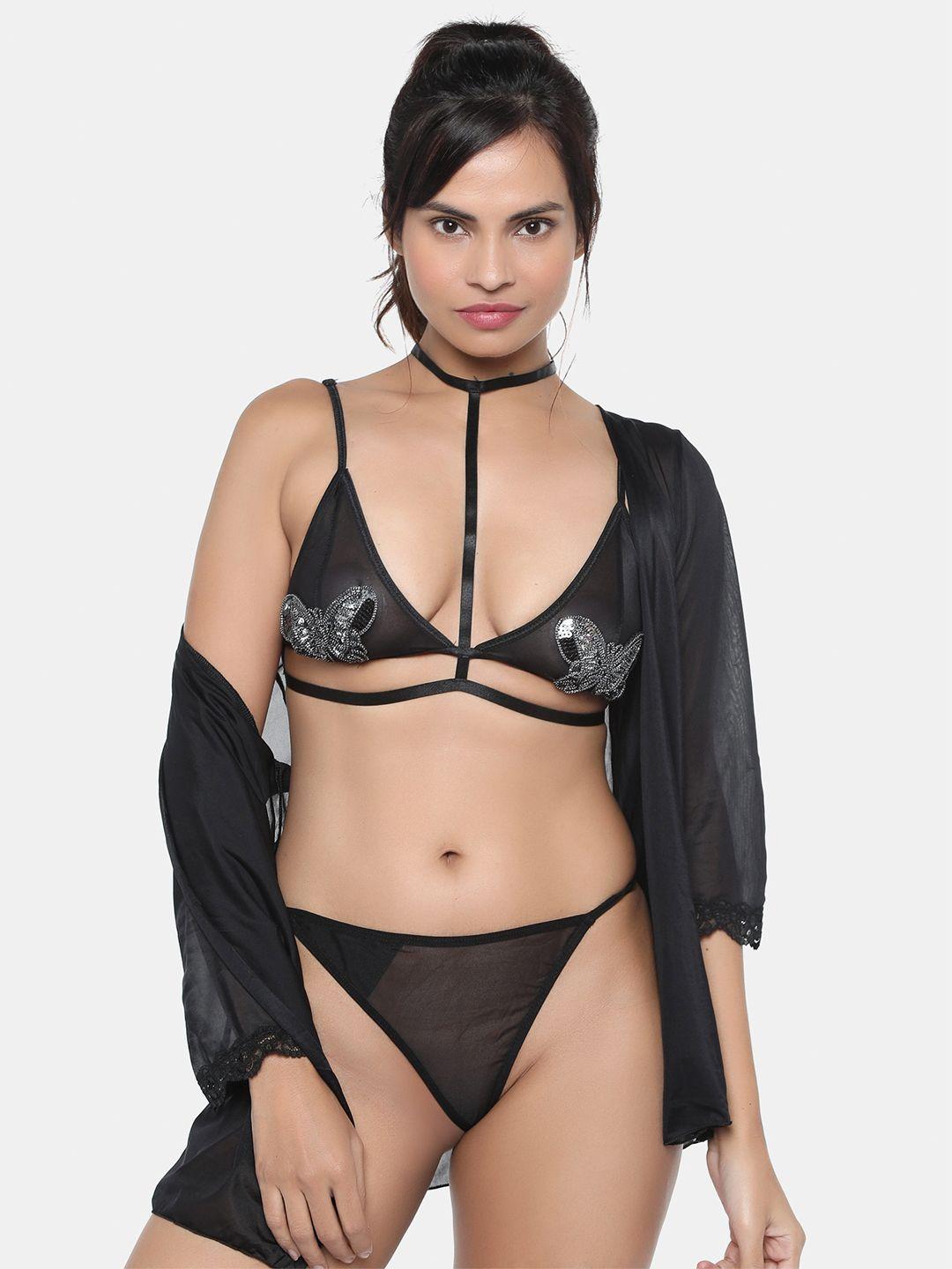 miorre women black solid lingerie set bs03-099961