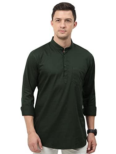 miraan men's casual cotton short kurta shirt with mandarin collar (sigshortkurtabottlegreenl_bottle green_large)