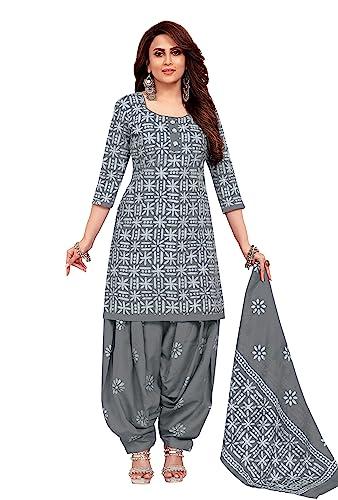 miraan unstitched cotton batik printed dress material for women (sanbat613_grey_free size)