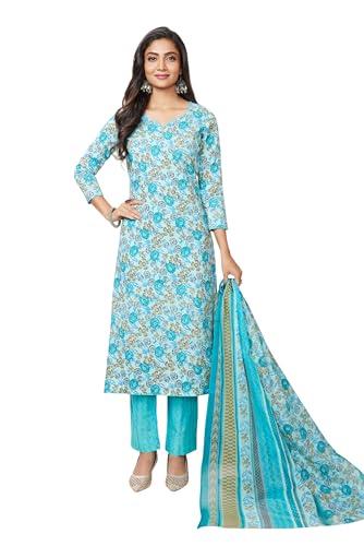 miraan unstitched printed cotton salwar suit material for women (band2908, blue, free size)