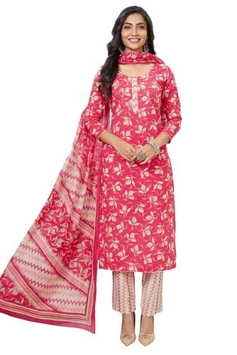 miraan unstitched printed cotton salwar suit material for women (band2909, pink, free size)