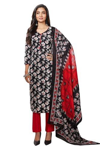 miraan unstitched printed cotton salwar suit material for women (band2914, black, free size)