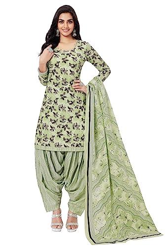 miraan unstitched printed cotton salwar suit material for women (bandcol1705, green, free size)