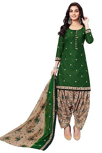 miraan unstitched printed cotton salwar suit material for women (bandcol1710, green, free size)