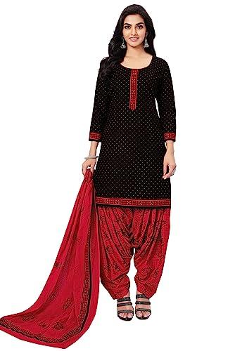 miraan unstitched printed cotton salwar suit material for women (bandcol1711, black, free size)