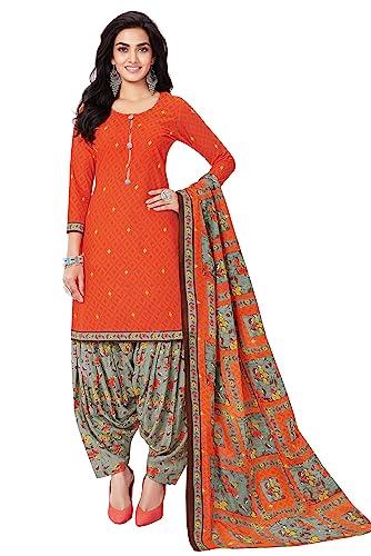 miraan unstitched printed cotton salwar suit material for women (bandcol1740, orange, free size)