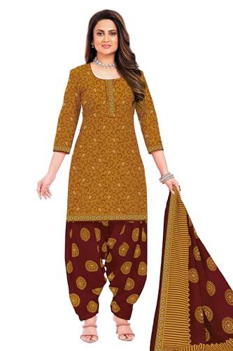 miraan unstitched printed cotton salwar suit material for women (san2203, yellow, free size)