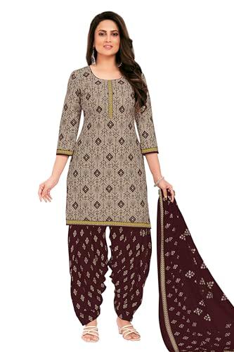 miraan unstitched printed cotton salwar suit material for women (san2210, brown, free size)