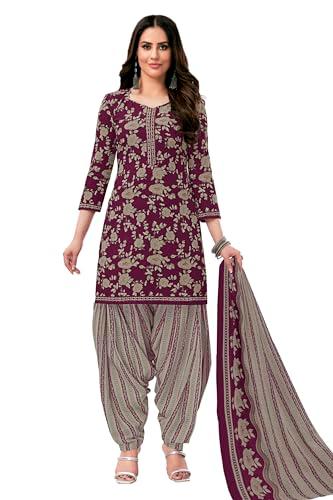 miraan unstitched printed cotton salwar suit material for women (san2216, purple, free size)