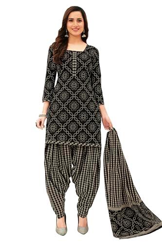 miraan unstitched printed cotton salwar suit material for women (san2220, black, free size)