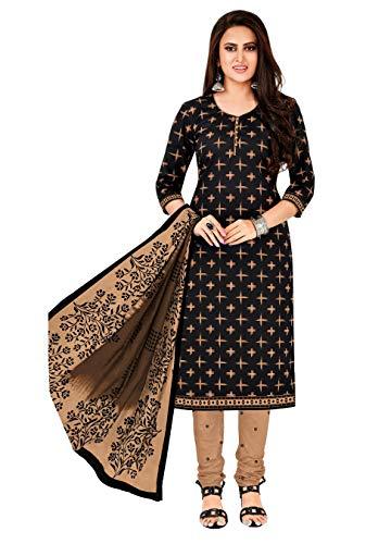 miraan women cotton unstitched dress material (san1406, black, free size)