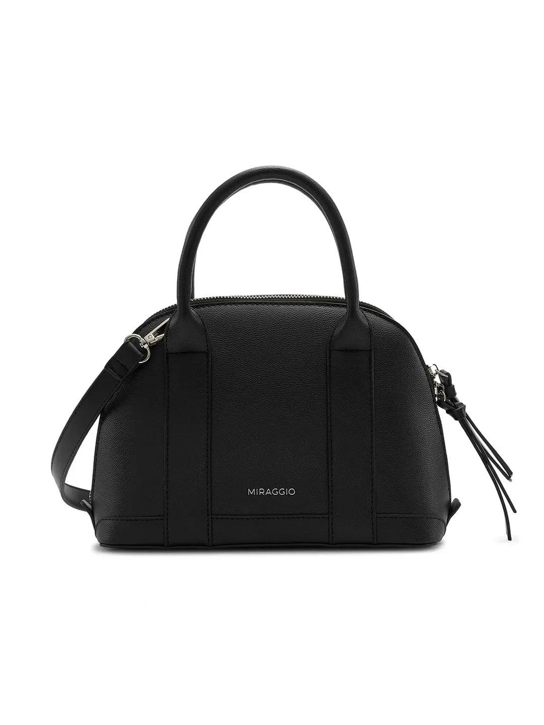 miraggio black dome satchel handbag with sling strap