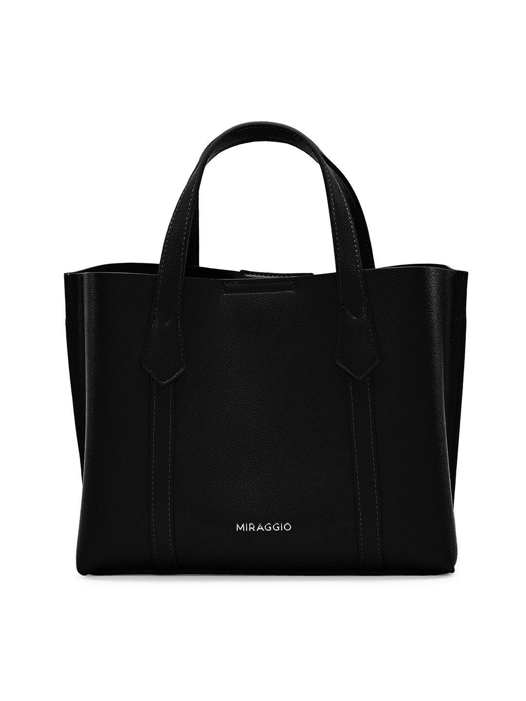 miraggio black solid mini tote bag with sling strap
