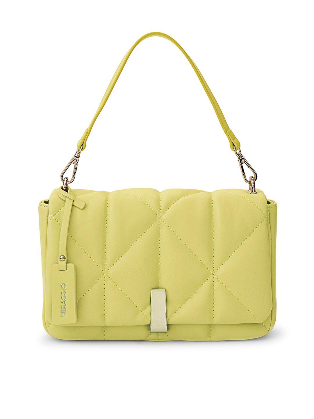miraggio yellow textured structured sling bag with quilted