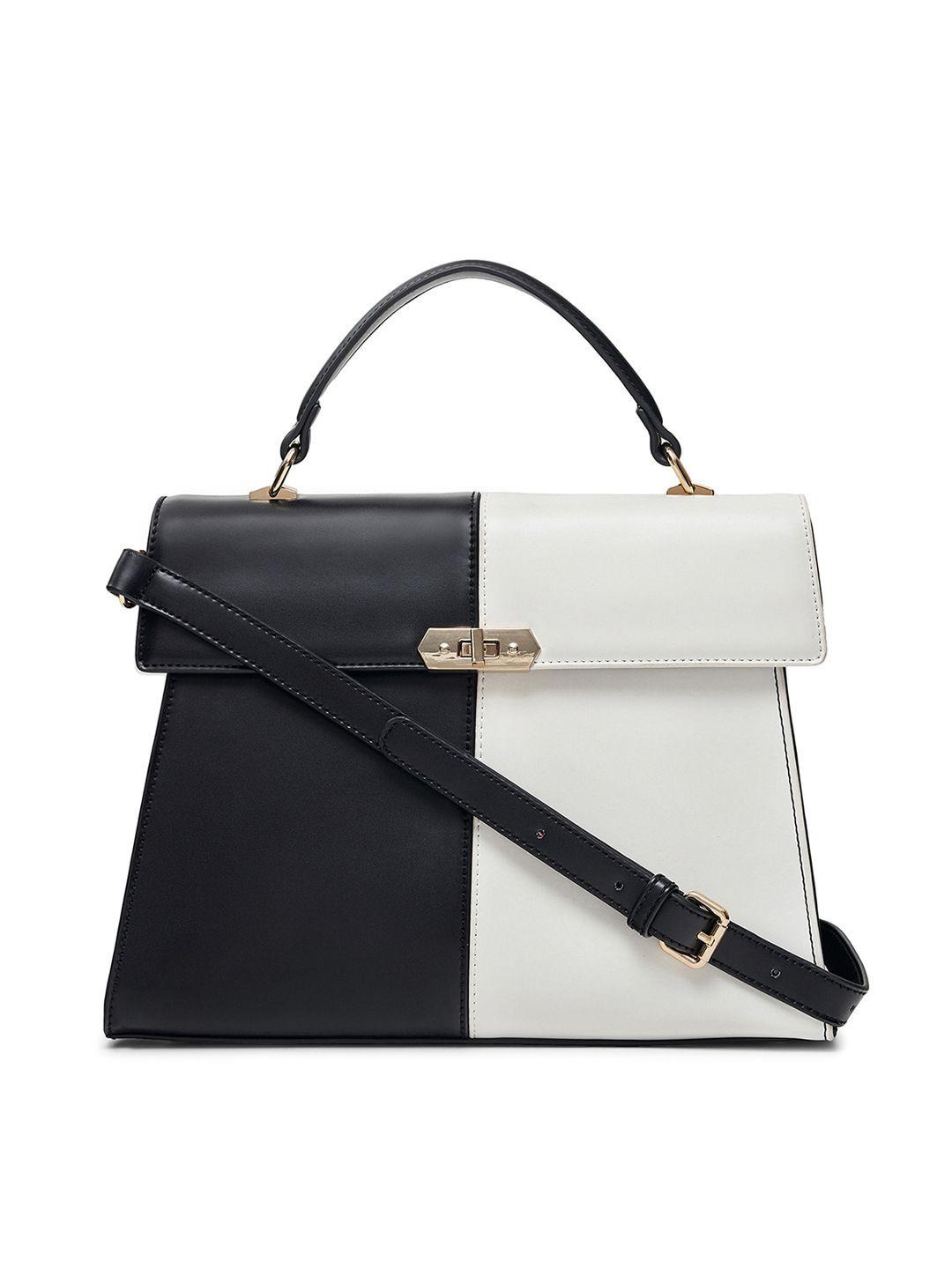 miraggio black colourblocked pu structured satchel