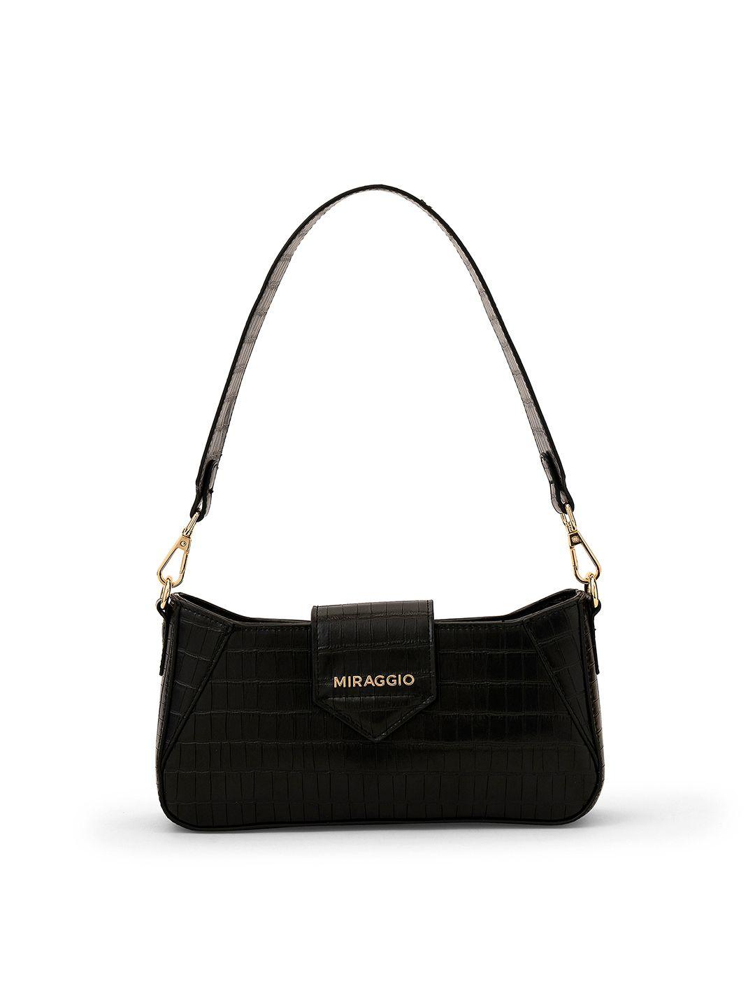 miraggio black croc-textured shoulder bag