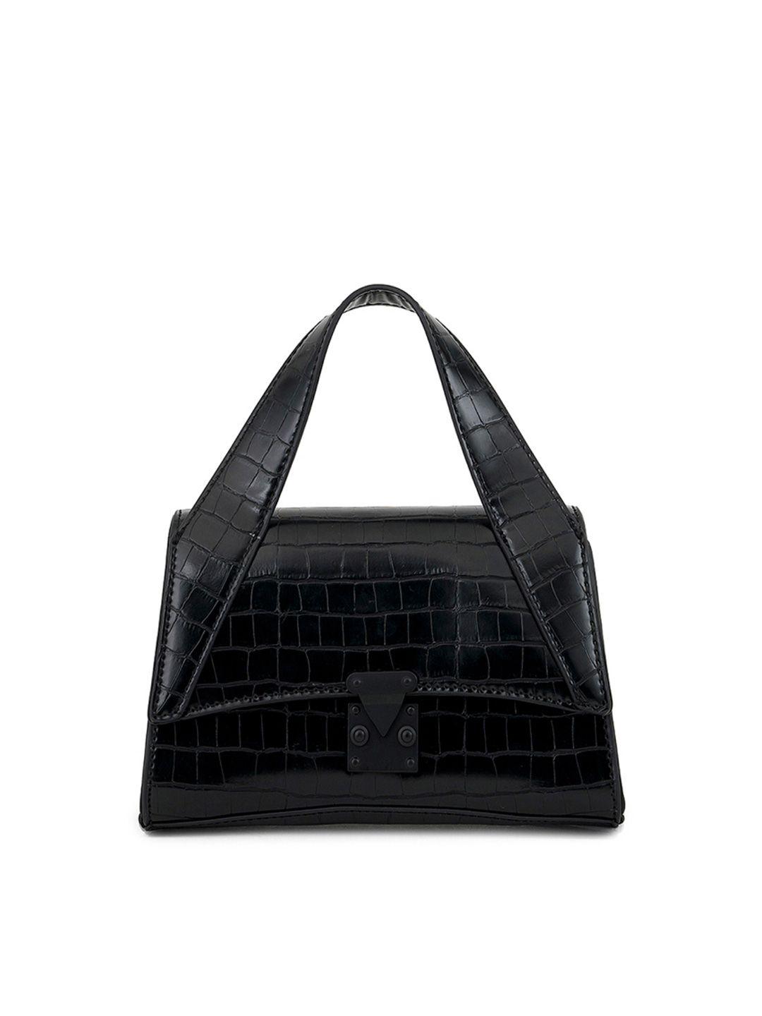 miraggio black croc-textured structured sling bag