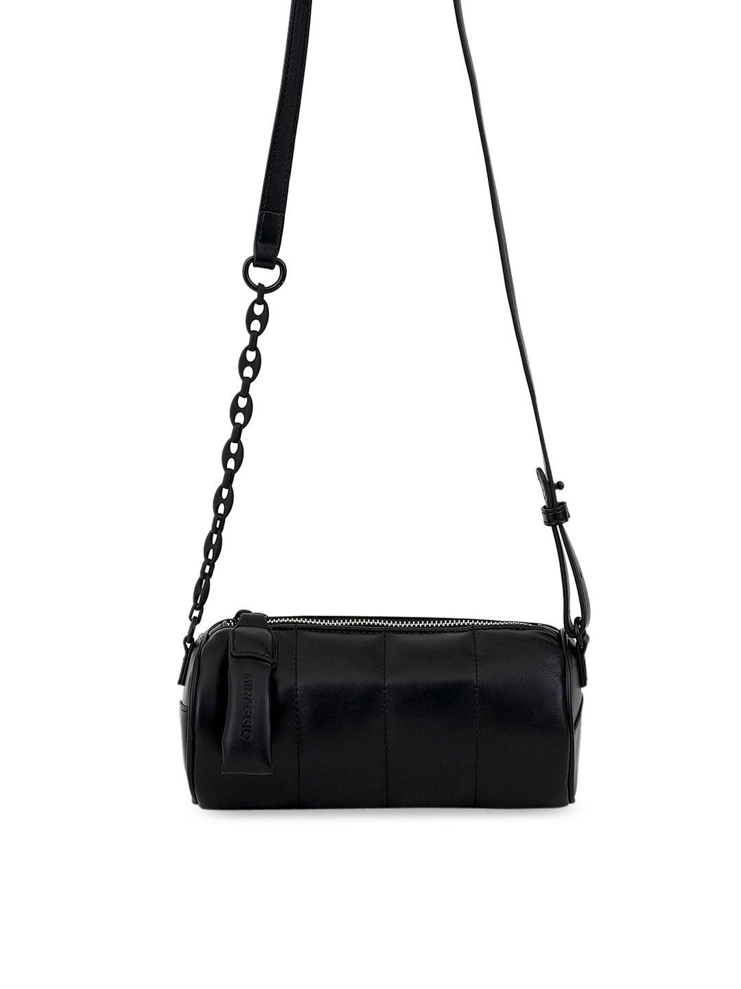 miraggio black quilted structured crossbody bag